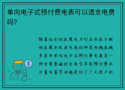 单向电子式预付费电表可以透支电费吗？
